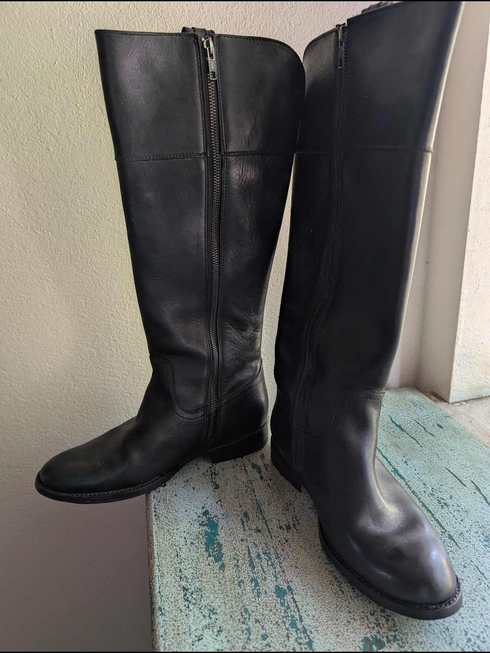 Frye Black Tall Leather Zip Riding Boots - Women's